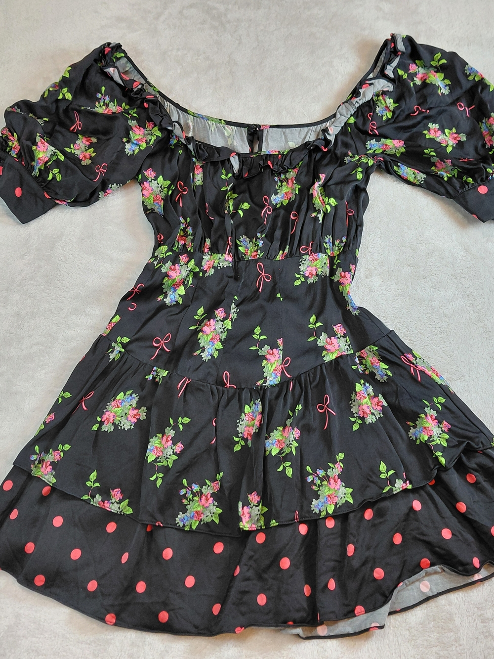 For Love & Lemons Floral & Polka Dot Bow Mini Dress
